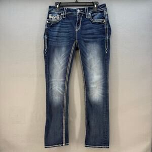 Rock Revival Jeans Women's 29 (8) Dark Blue Karla Mid-Rise Capri Blingy Preppy